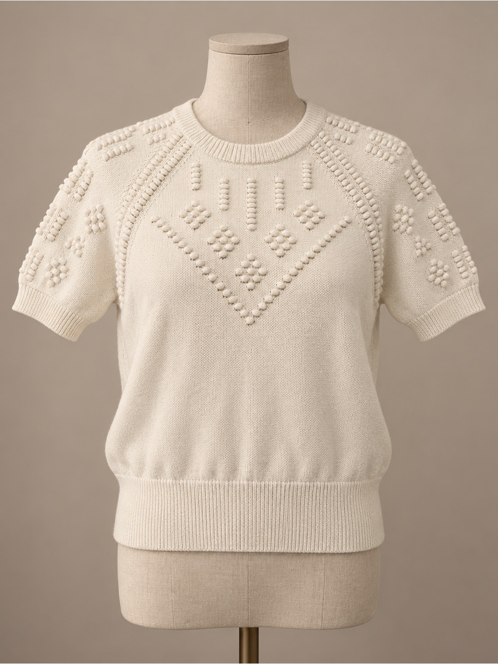 Philosophy Republic Cream Bobble Knit Short Sleeve Sweater Large